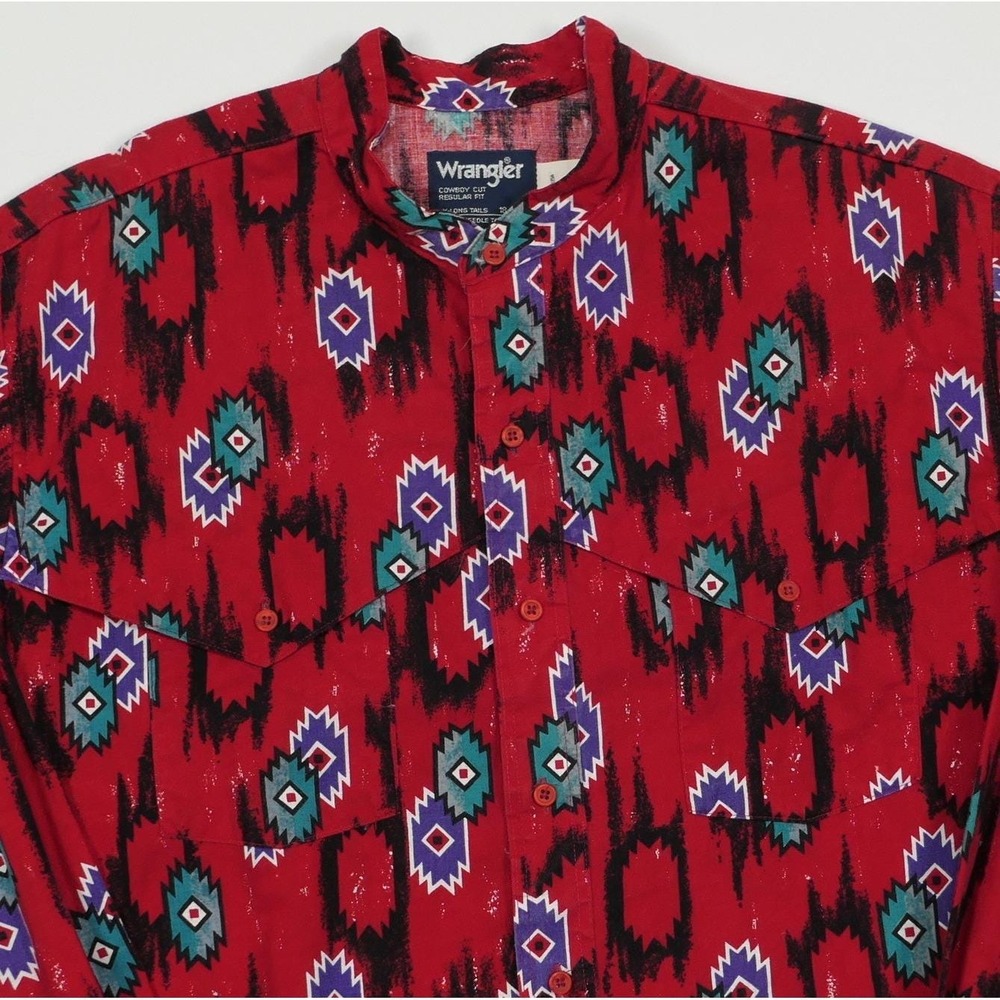 VTG Wrangler Cowboy Cut Southwestern Aztec AOP Western Shirt Mens 18/36 XL Yoke